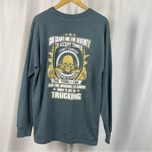 Gildan Large Truck Driver Trucking Trucker Graphic Long Sleeve Shirt Skull - Picture 1 of 7